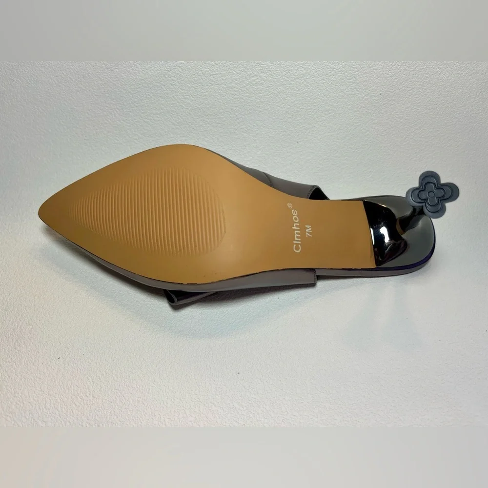 NIB Clmhoe Metallic Slingback Heels Pointed Toe Bow Kitten Heel size 7 - Picture 5 of 7